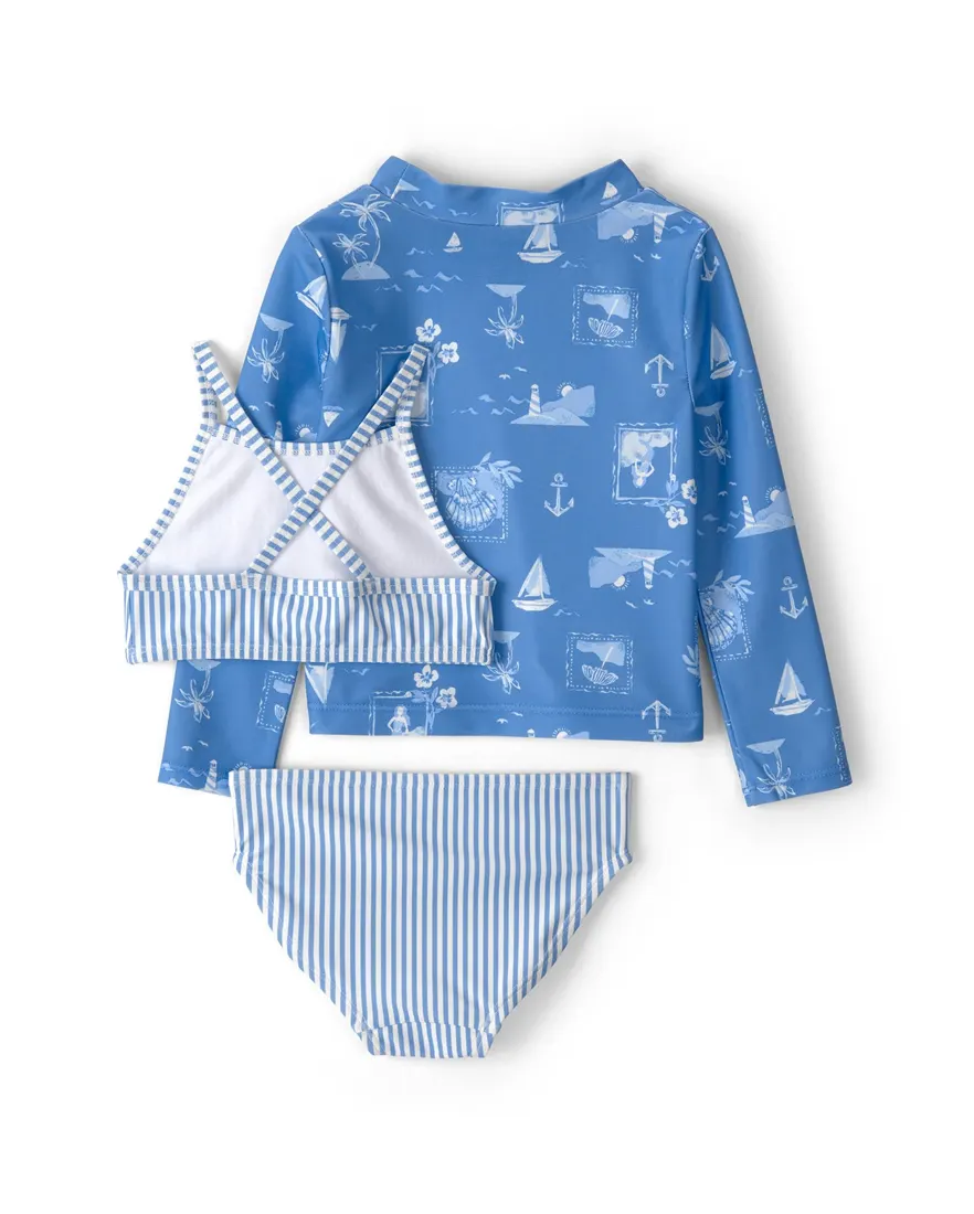 Outra vista de Conjunto de praia infantil menina mar 3 peças UV 50+ - Multicor