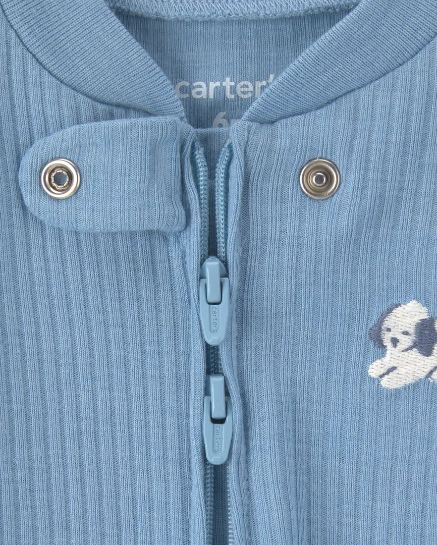 Outra vista de Macacão bebê com pezinho canelado estampado - Azul