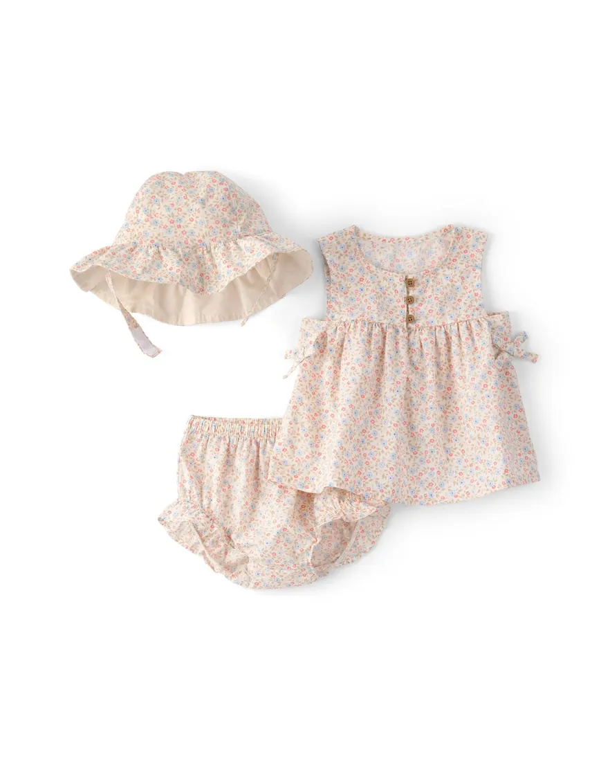 Conjunto curto bebê 3 peças floral - Multicor