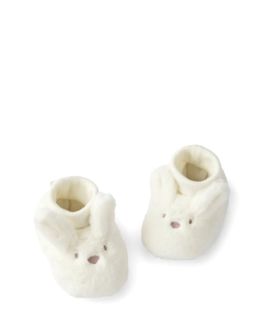 Pantufa bebê peluciada coelhinho com orelha branca