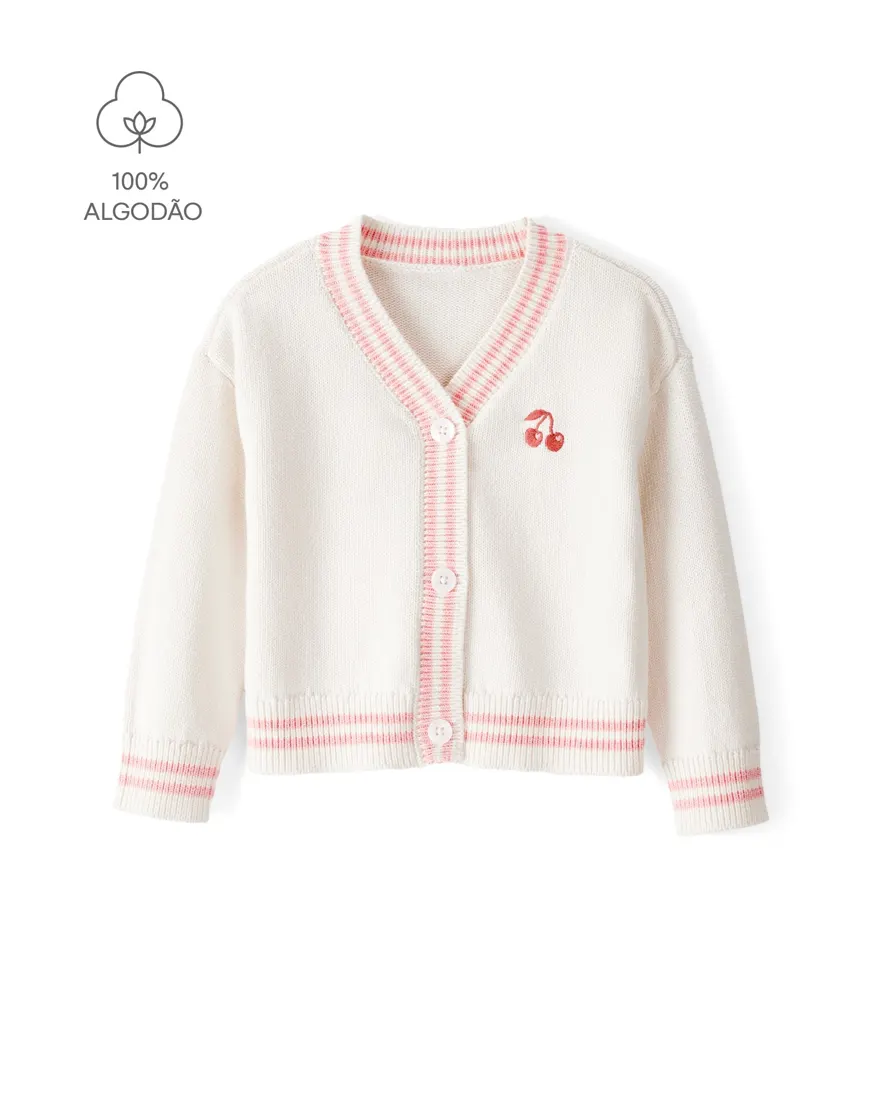 Cardigan infantil tricot cereja - branco