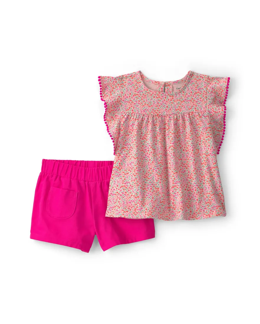 Conjunto curto infantil 2 peças floral - Multicor