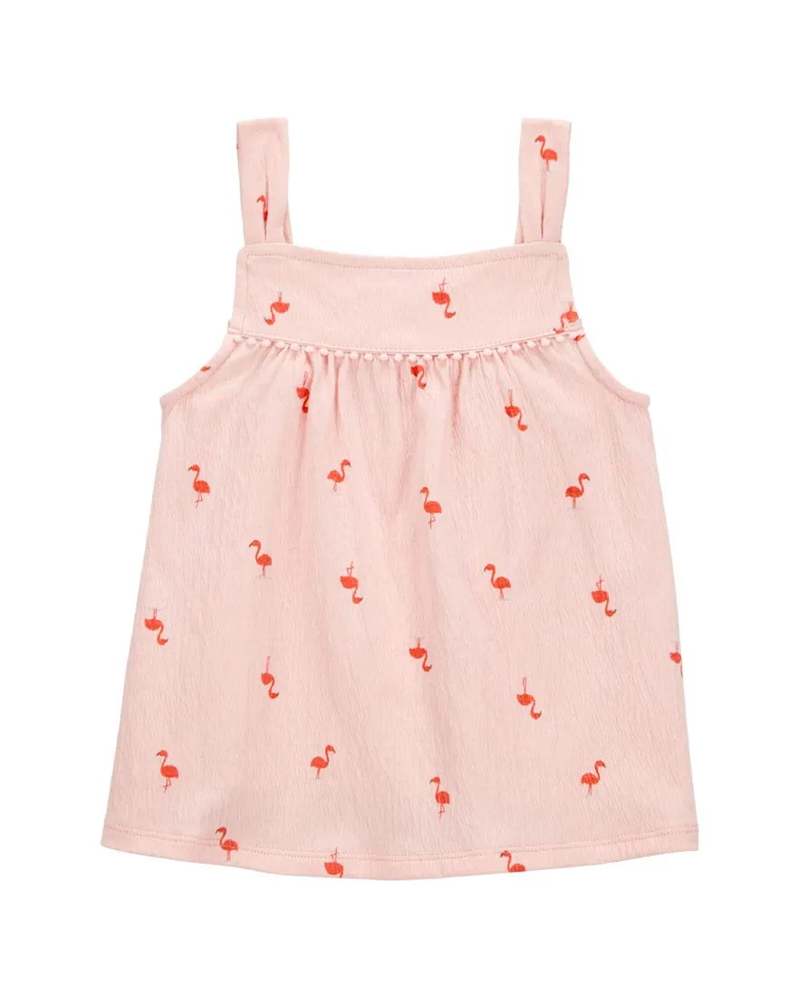 Outra vista de Conjunto curto infantil 2 peças texturizado flamingos - rosa
