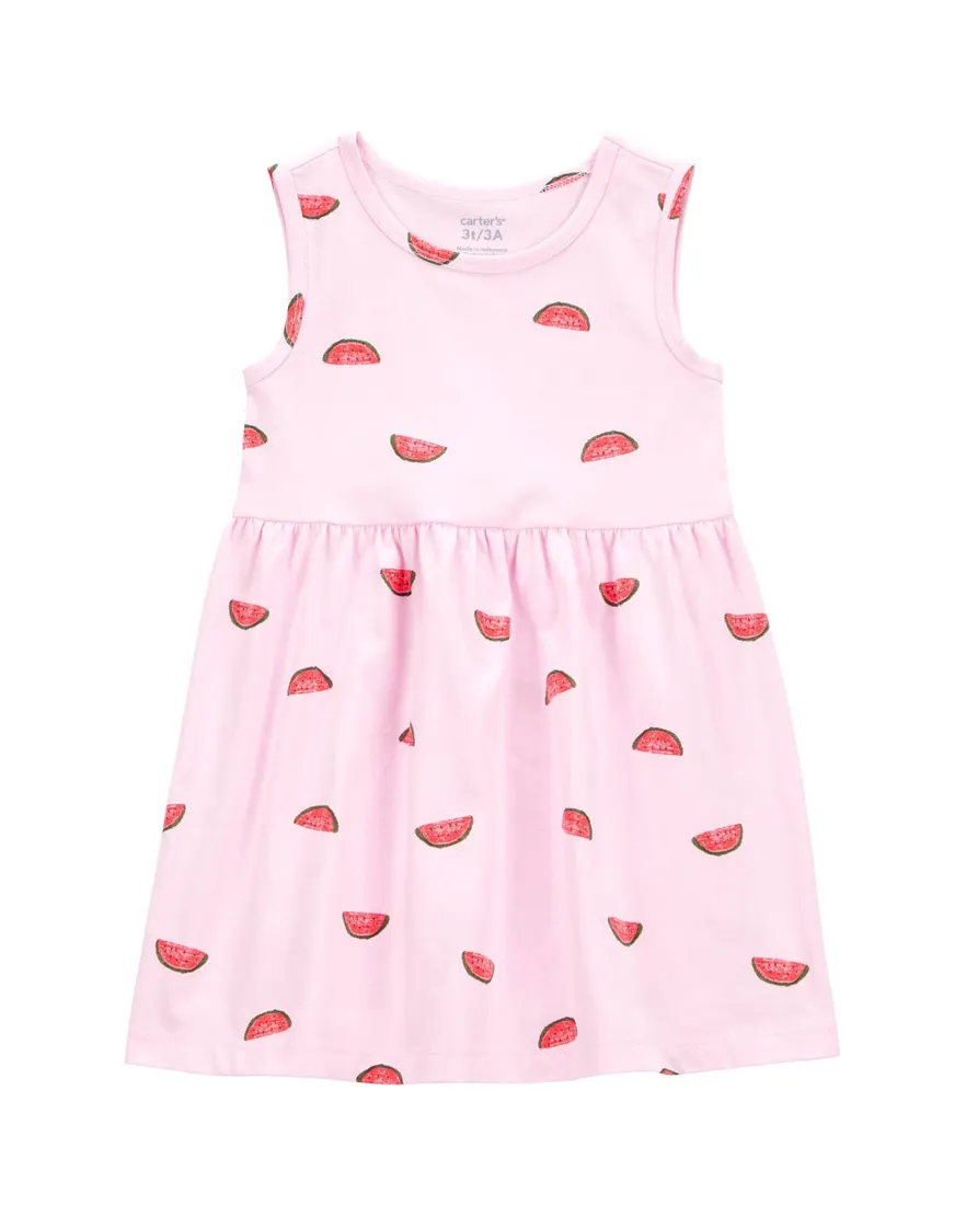 Vestido infantil evasê melancia rosa