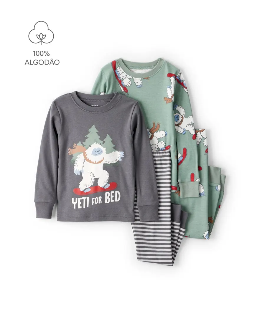 Pijama longo bebê 4 peças Yeti for bed - multicor