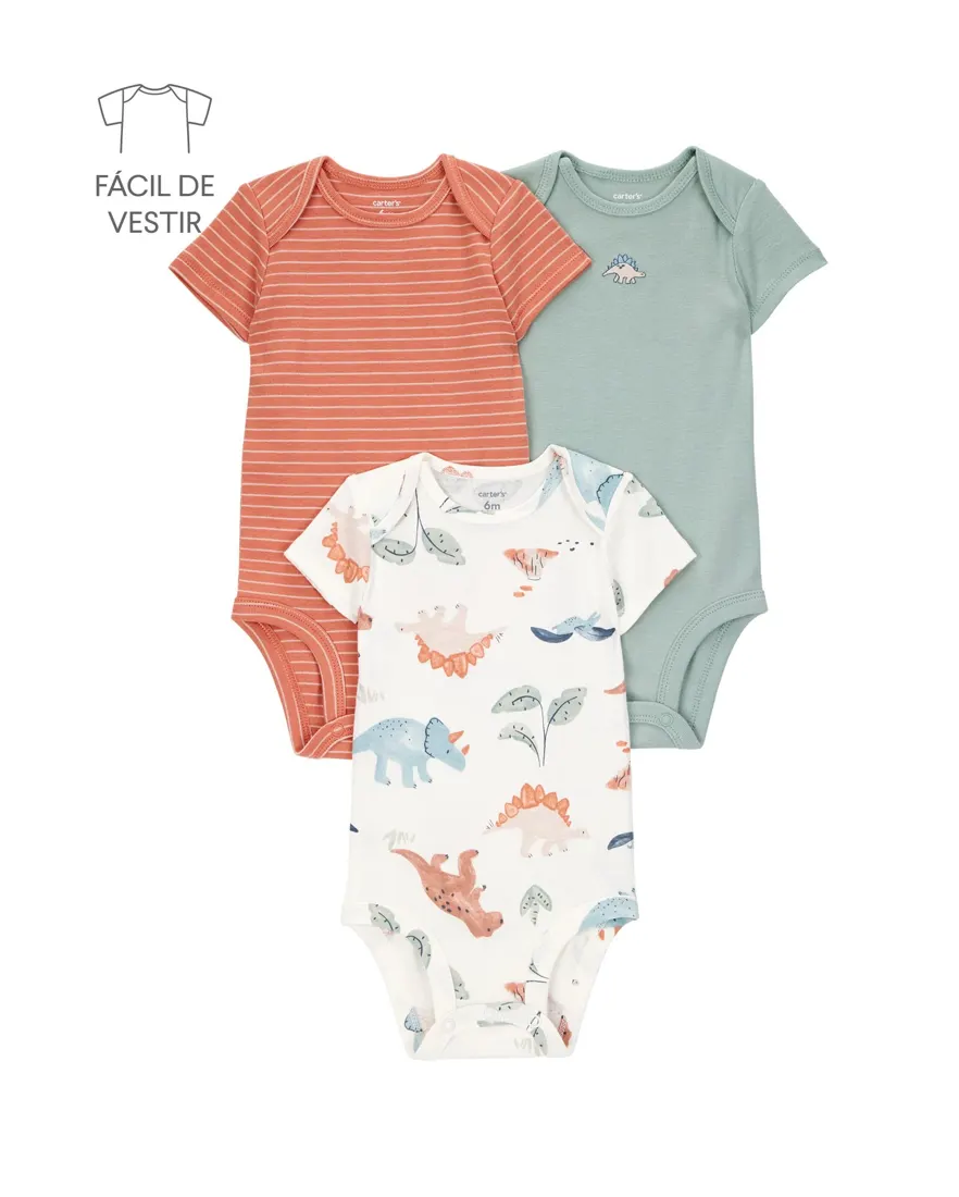 Kit body bebê 3 peças dinossauro - multicor