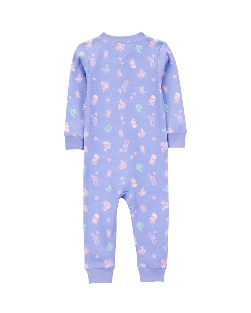Outra vista de Macacão pijama infantil algas marinhas lilás