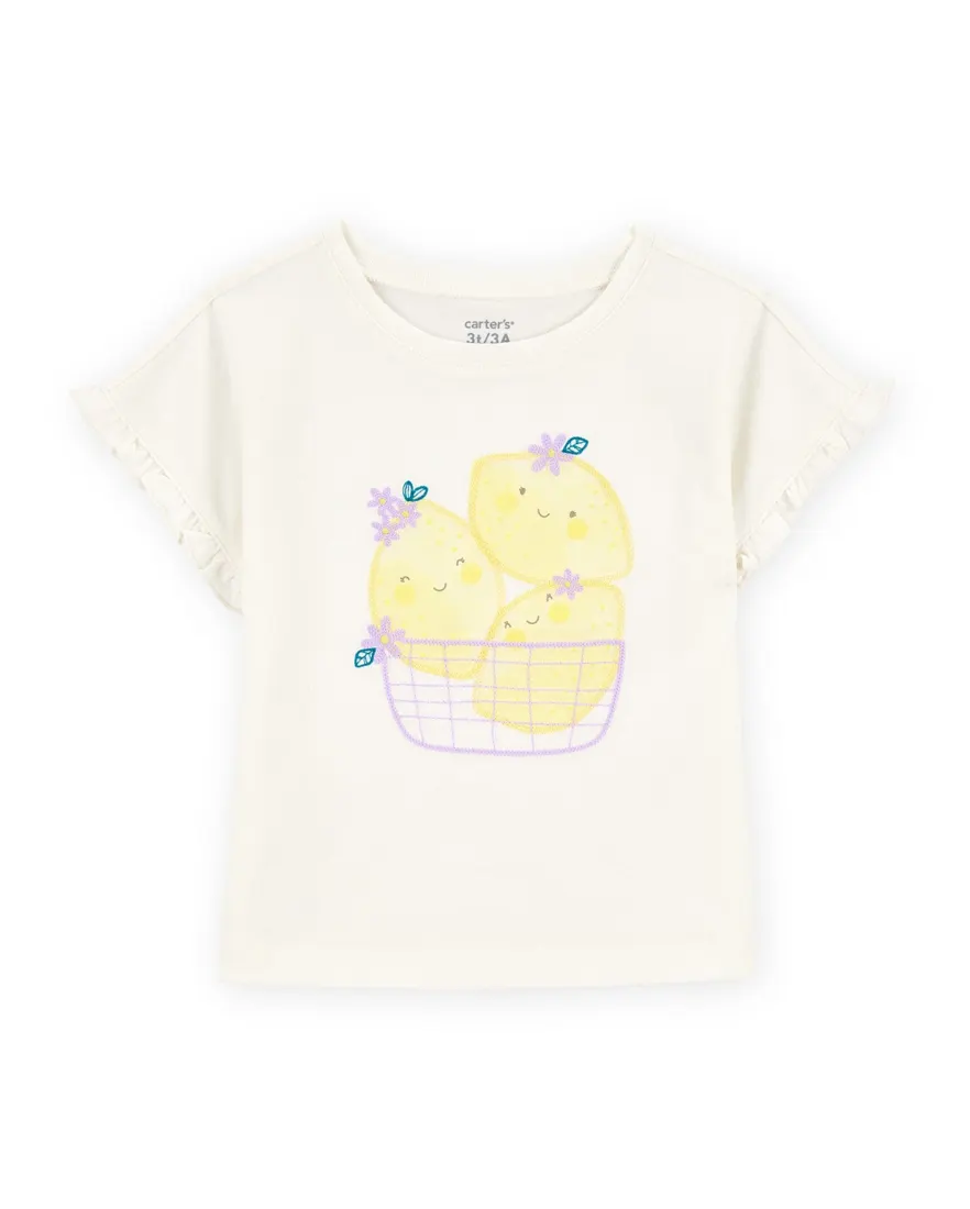 Camiseta infantil com babados e limão off-white