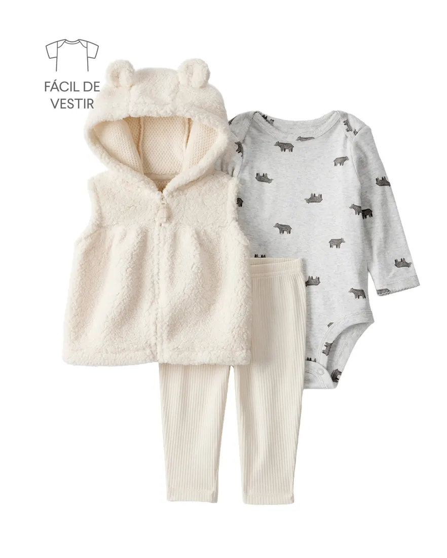 Conjunto longo bebê 3 peças em sherpa - multicor