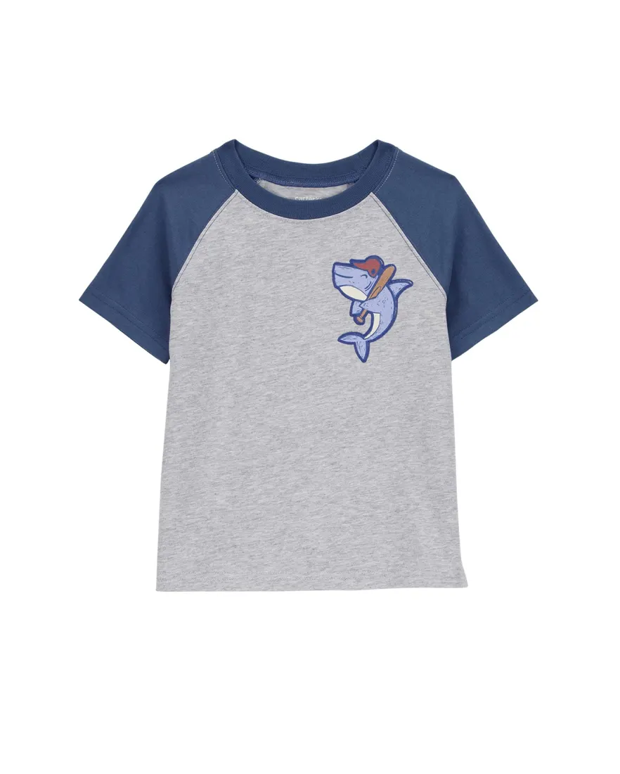 Camiseta infantil manga curta jogador tubarão cinza