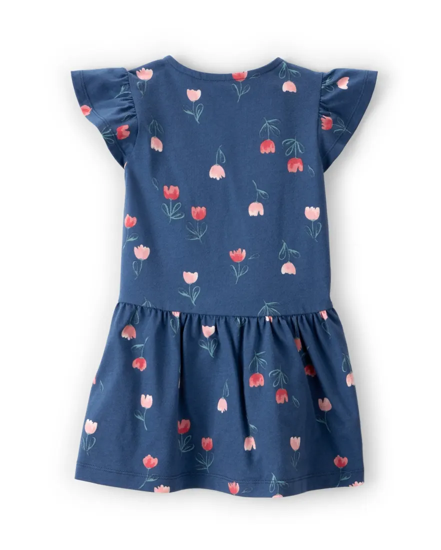 Outra vista de Vestido infantil evasê malha floral - azul