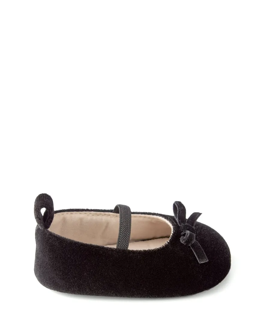 Sapato bebê com elástico e laço fleece preto