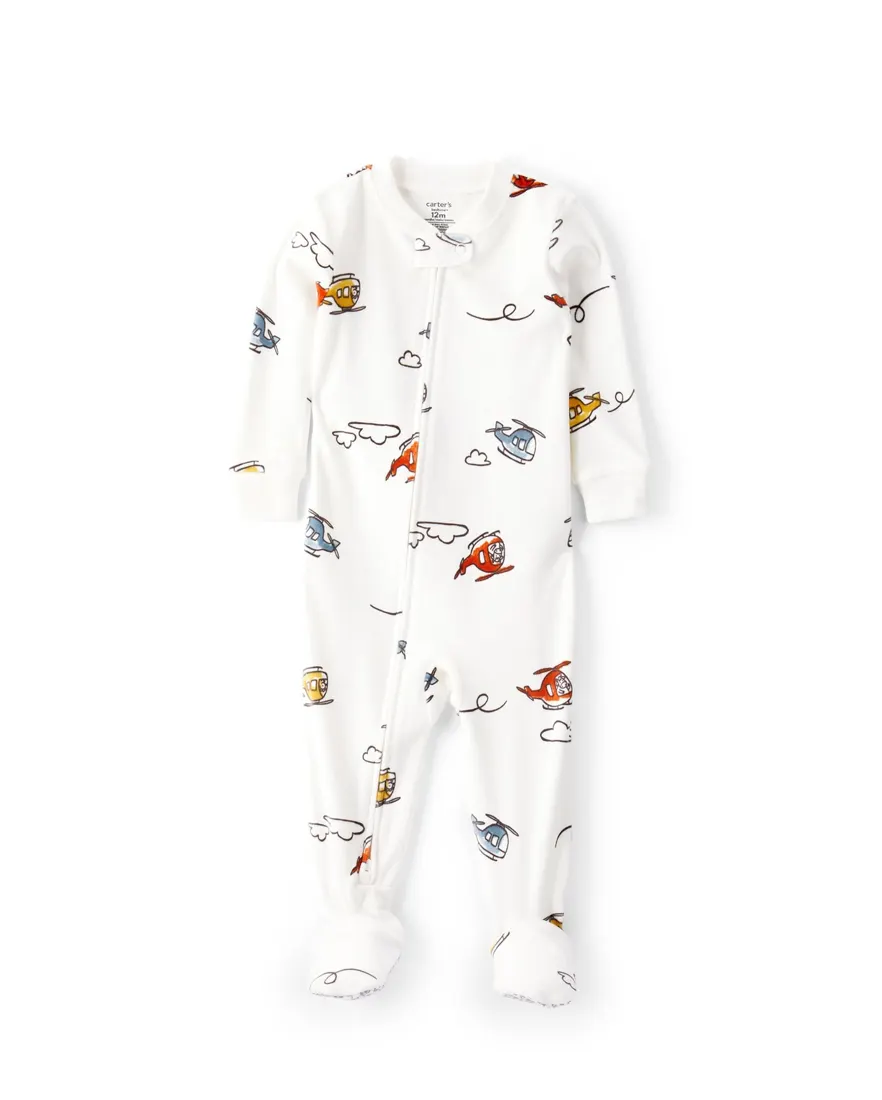 Macacão pijama infantil em plush helicóptero - branco