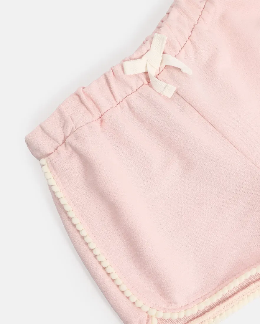 Outra vista de Short infantil menina em algodão com pompons - Rosa Claro