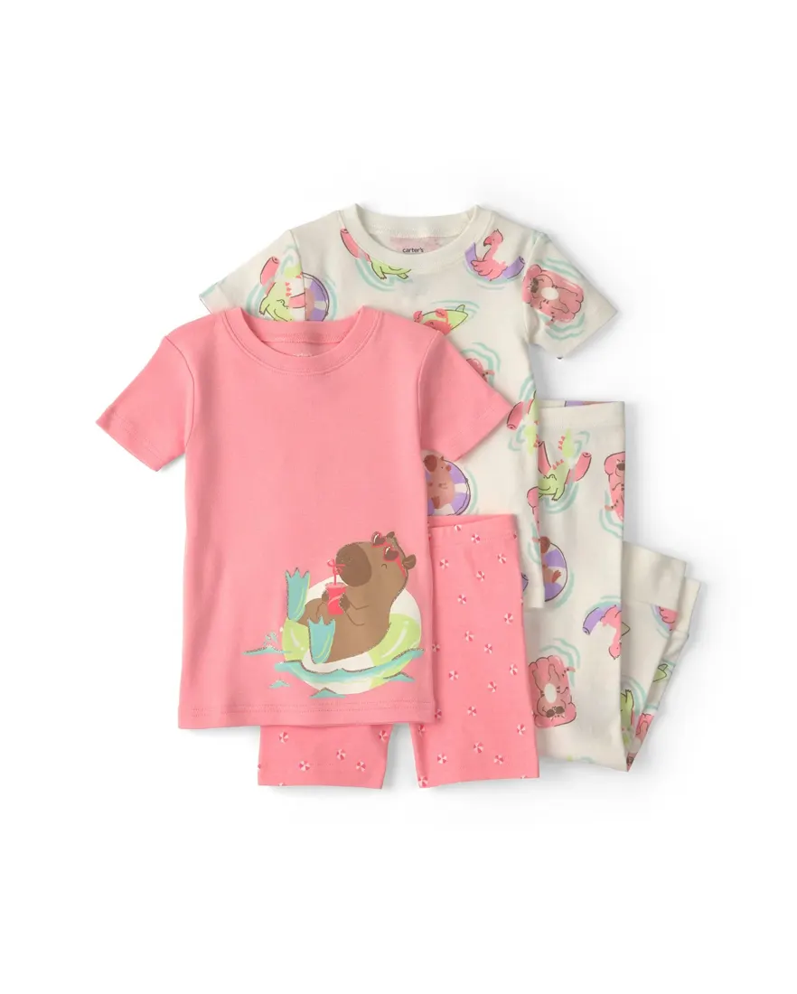 Pijama infantil 4 peças estampado - Multicor