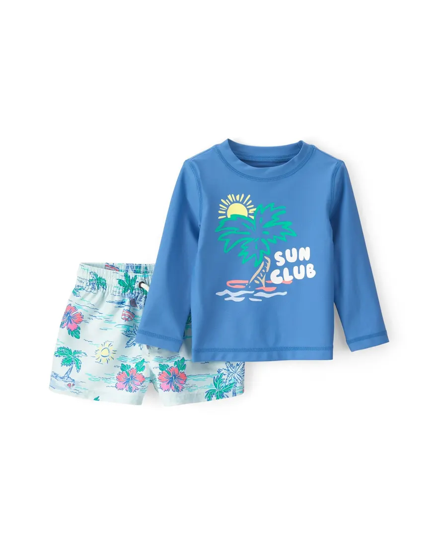Conjunto de praia bebê menino estampado UV 50+ 2 peças - Multicor