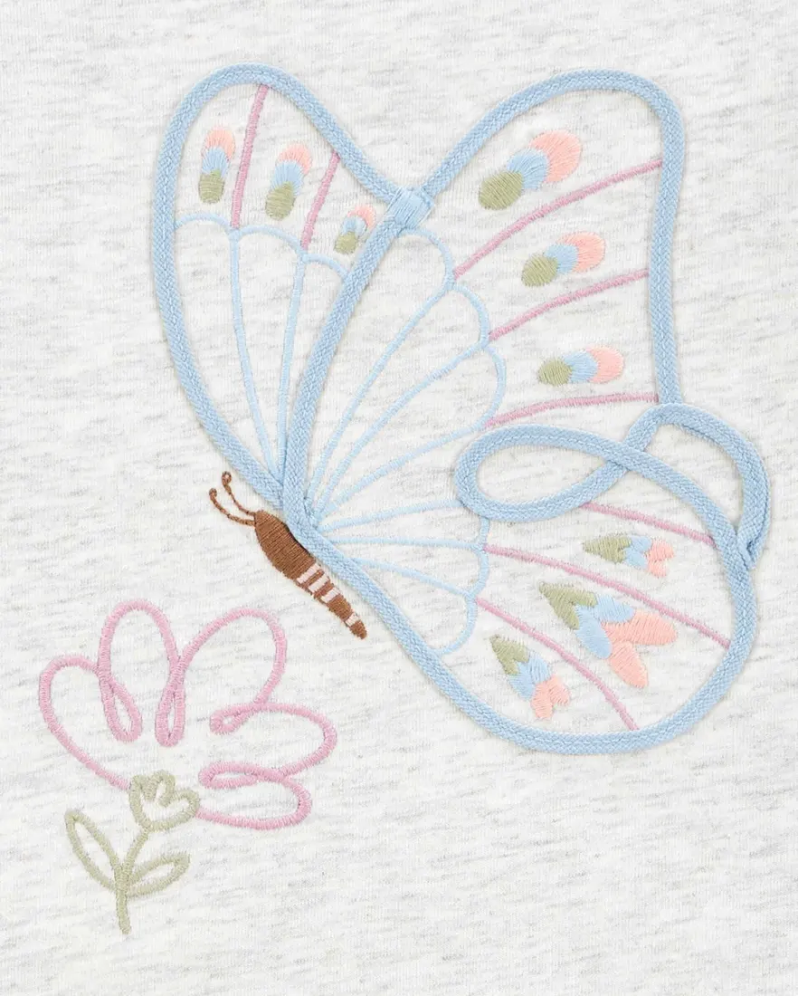 Outra vista de Blusa infantil com babados mesclada borboleta cinza