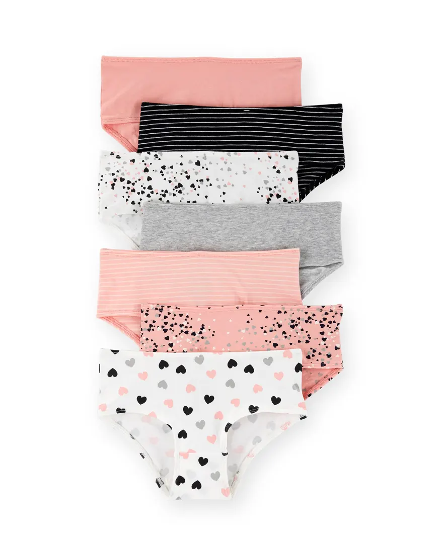 Kit calcinha infantil 7 peças corações - multicor