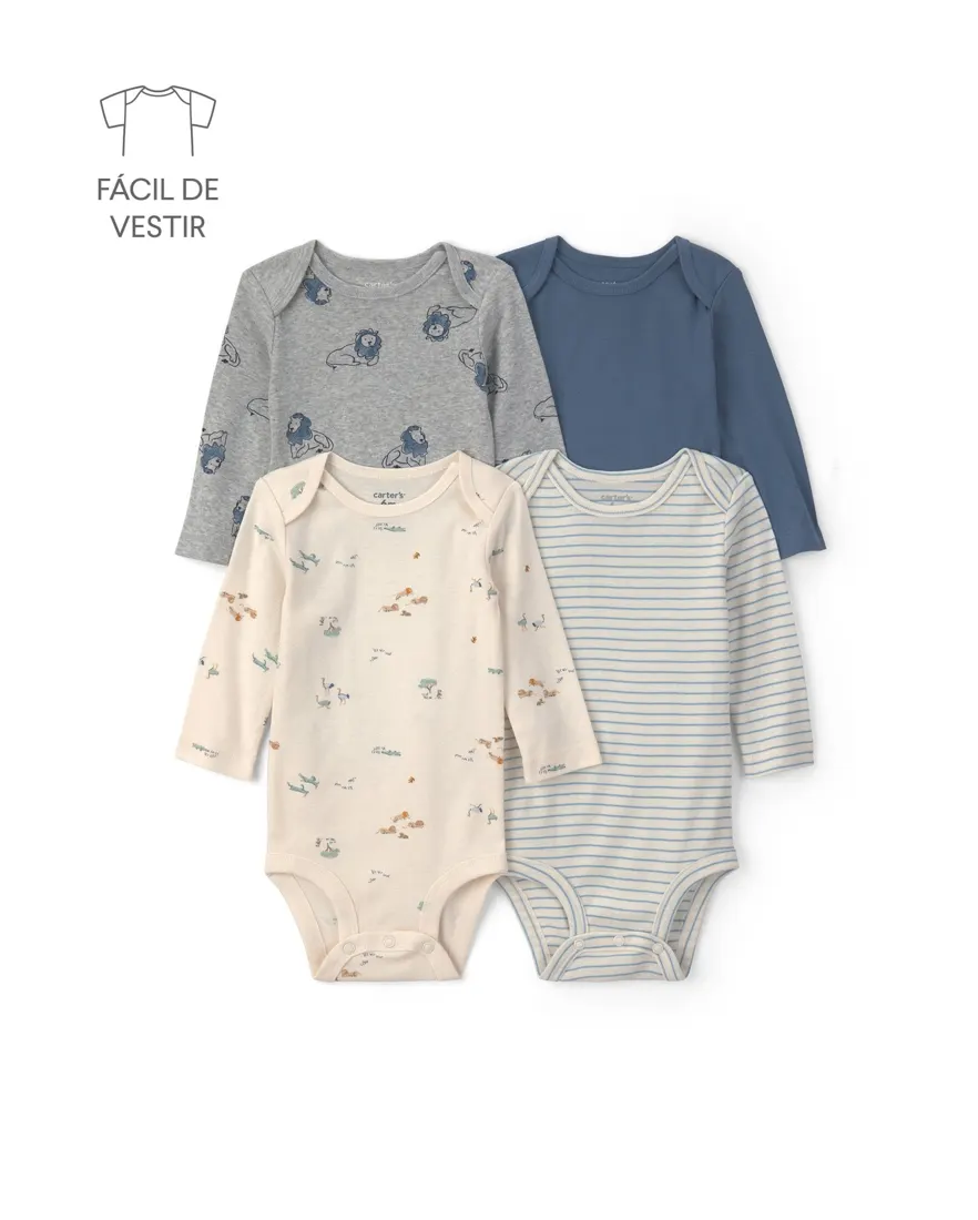 Kit body bebê 4 peças estampado - Multicor