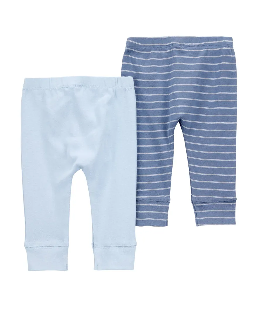 Outra vista de Kit calça bebê 2 peças cós elástico listrado multicor