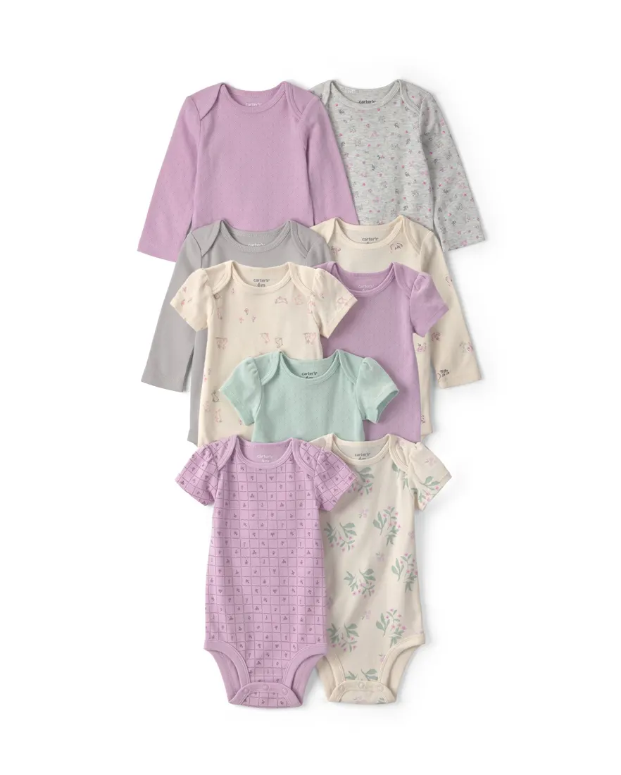 Kit body bebê 9 peças manga curta e manga longa floral - Multicor