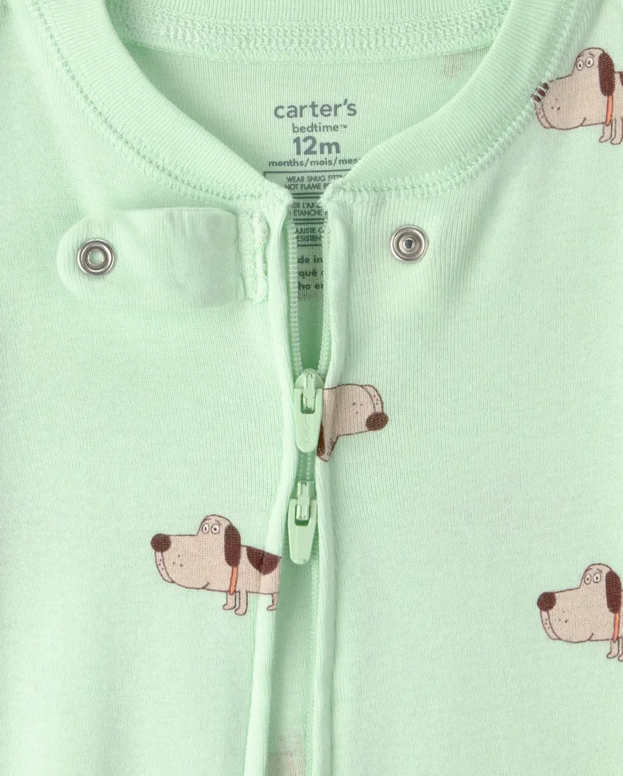 Outra vista de Macacão pijama com pezinho bebê menino em algodão cachorro - Verde