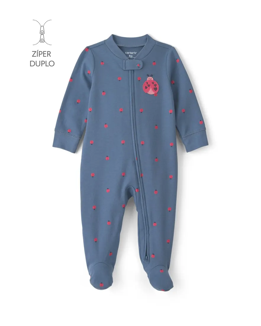 Macacão infantil com pé estampado - Azul