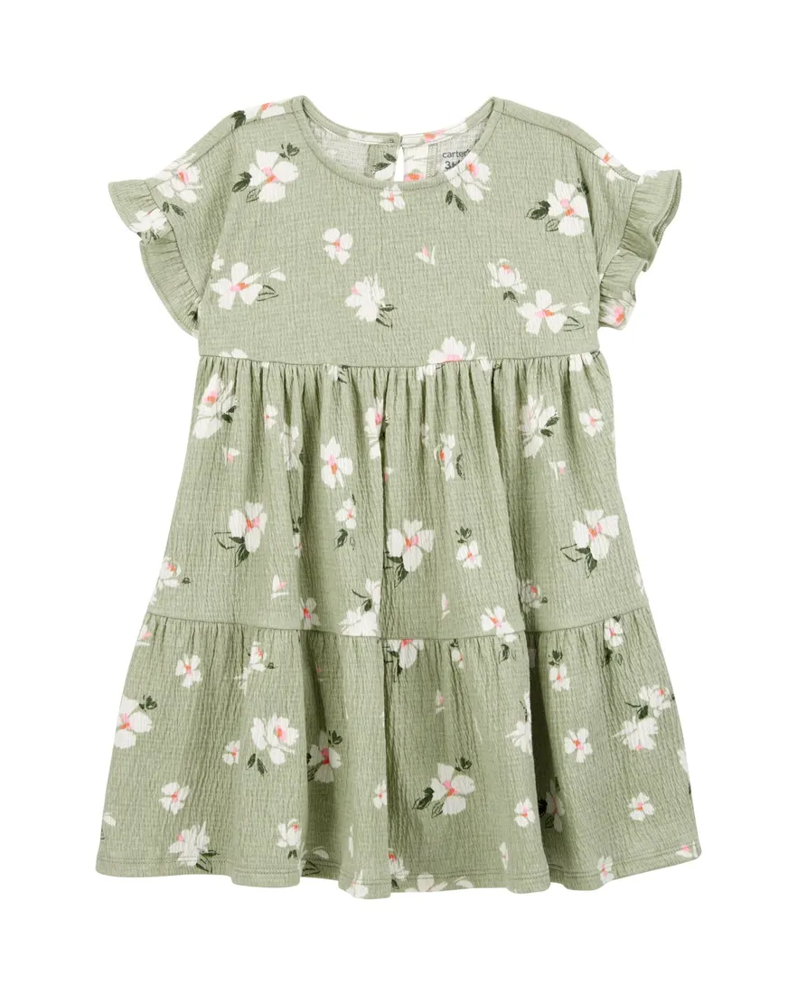 Vestido infantil evasê floral verde