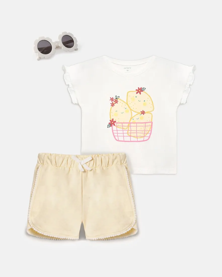 Conjunto com óculos UV50+ infantil menina limão 3 peças
