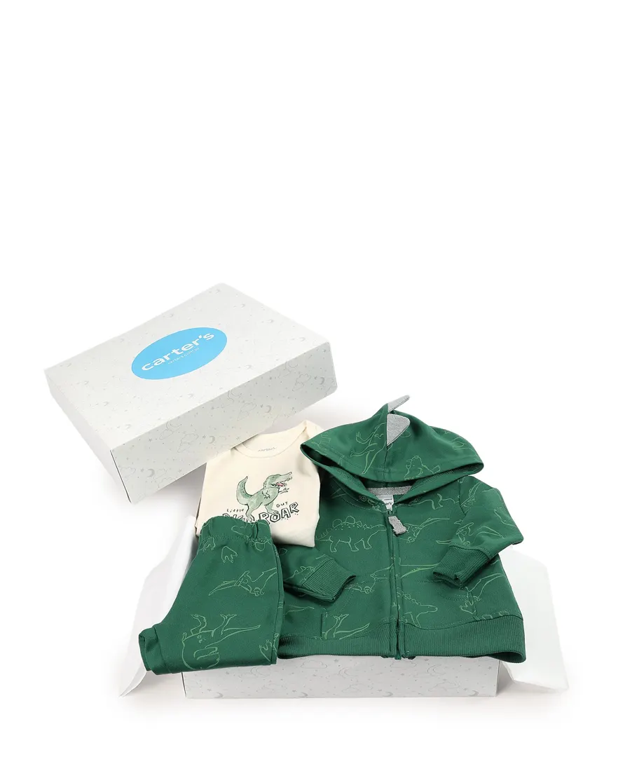 Conjunto longo bebê 3 peças dino + caixa de presente M - multicor