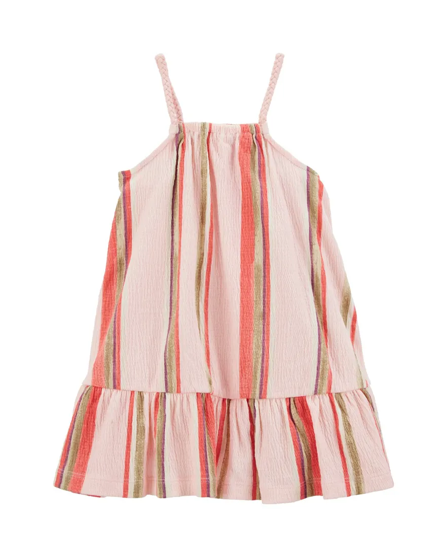 Vestido infantil evasê listrado rosa