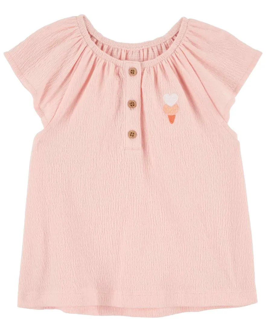 Bata infantil com botões e sorvetes rosa