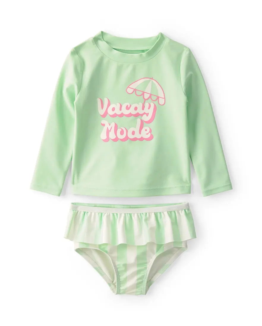 Conjunto de praia bebê menina estampado UV 50+ 2 peças - Verde Claro