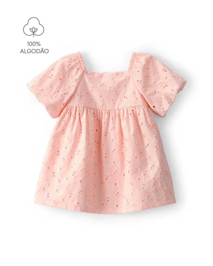 Vestido bebê laise floral - Rosa