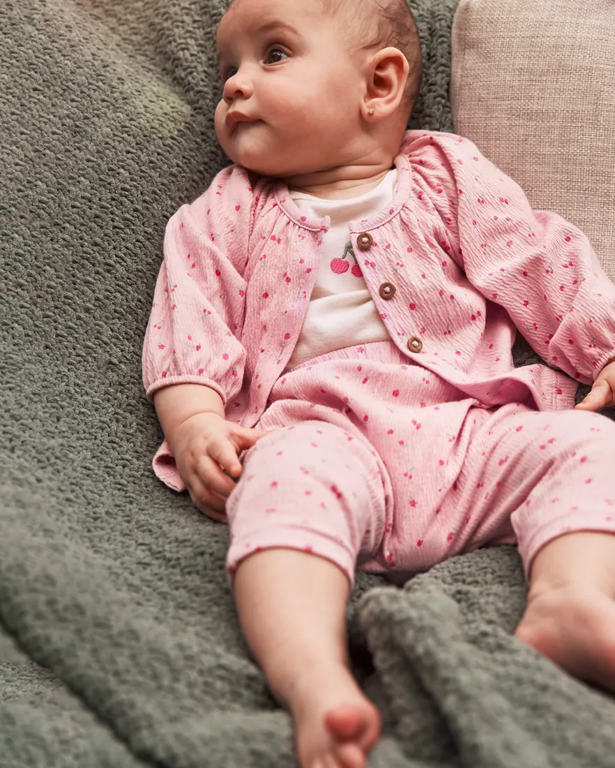 Outra vista de Conjunto bebê menina cereja 3 peças - Multicor