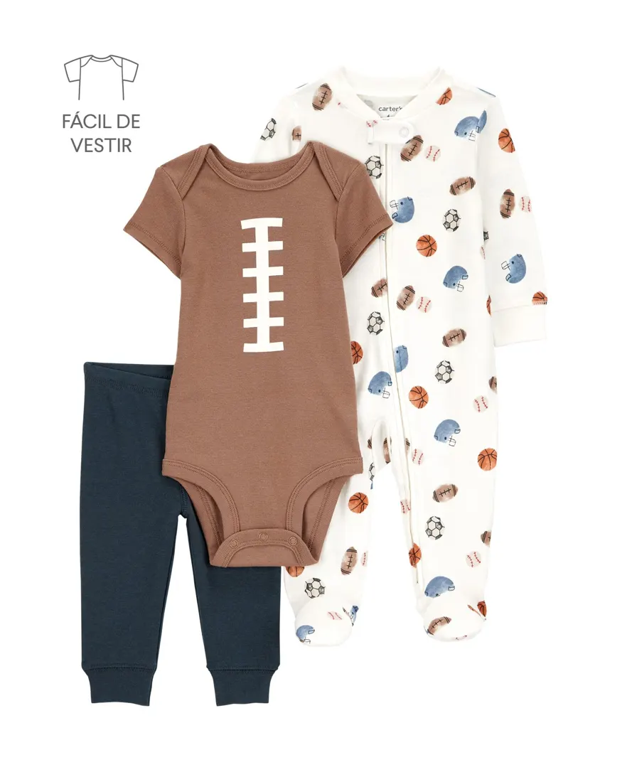 Conjunto longo bebê 3 peças football multicor