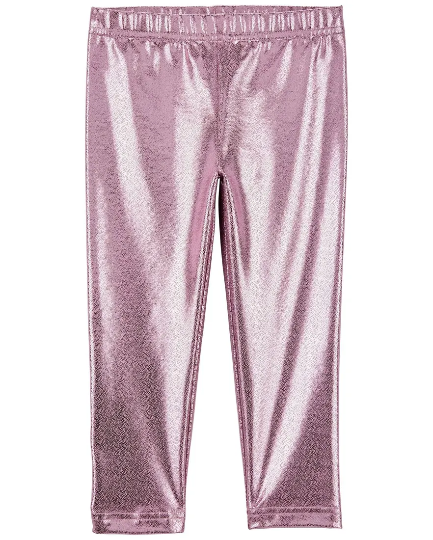 Calça legging bebê metalizada rosa