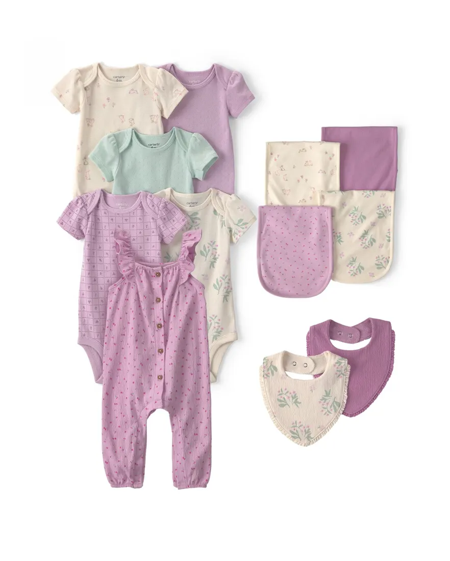 Enxoval bebê menina em algodão floral 12 peças - Multicor