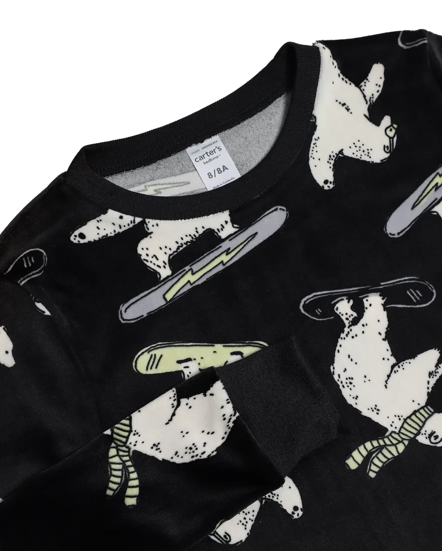 Outra vista de Pijama longo infantil 2 peças plush ursinhos - preto