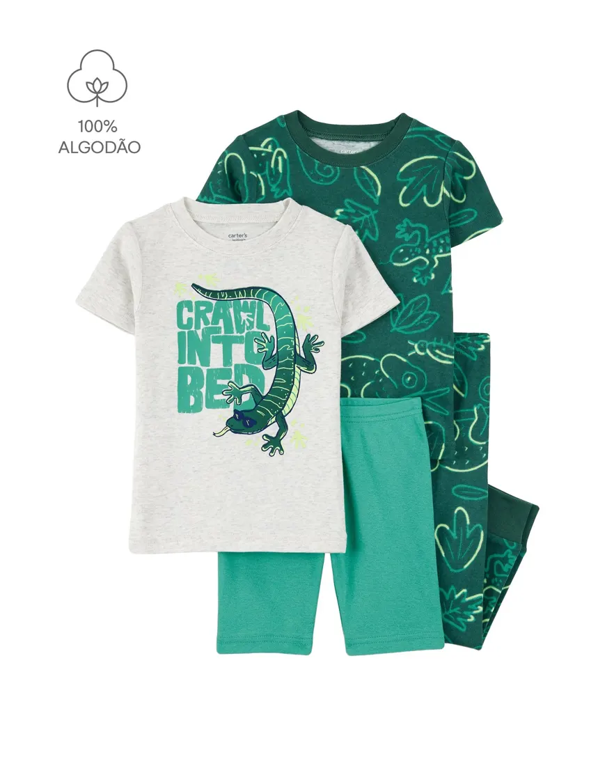 Pijama infantil 4 peças lagarto - multicor