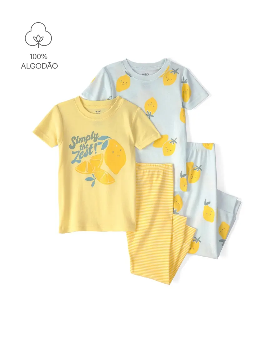 Kit pijama longo infantil 4 peças estampado - Multicor