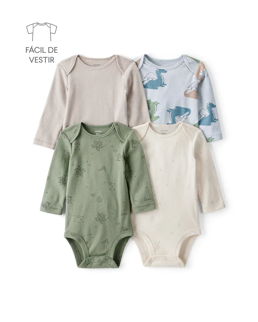 Kit body bebê 4 peças dragão - multicor