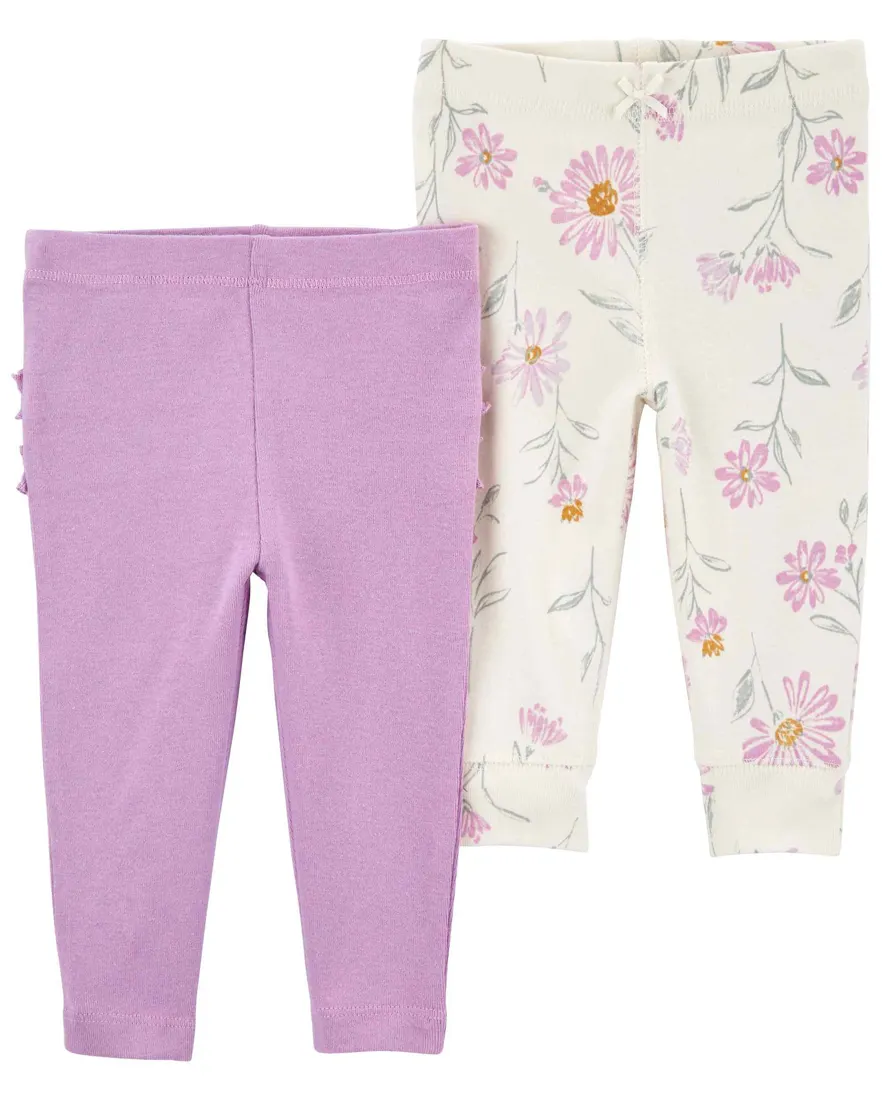 Outra vista de Kit calça bebê 2 peças floral babados multicor