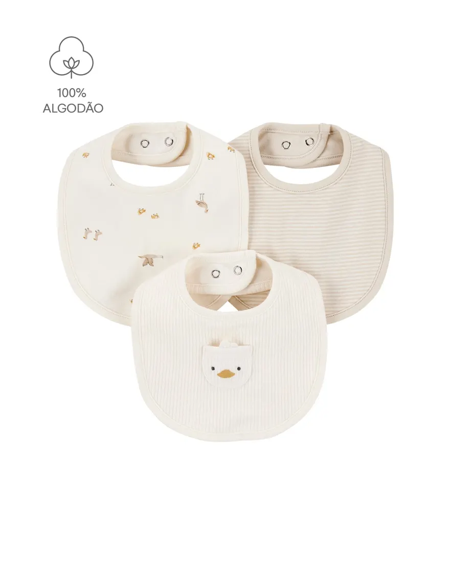 Kit babador bebê pelicano em algodão 3 peças - Multicor