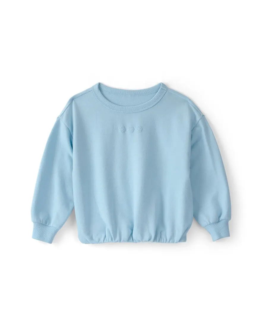 Blusa de moletom infantil com bordado floral - Azul