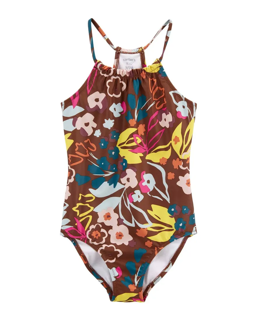 Maiô infantil floral marrom