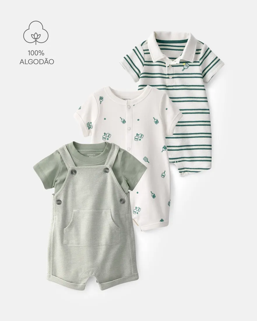 Enxoval bebê menino em algodão estampado 4 peças - Multicor