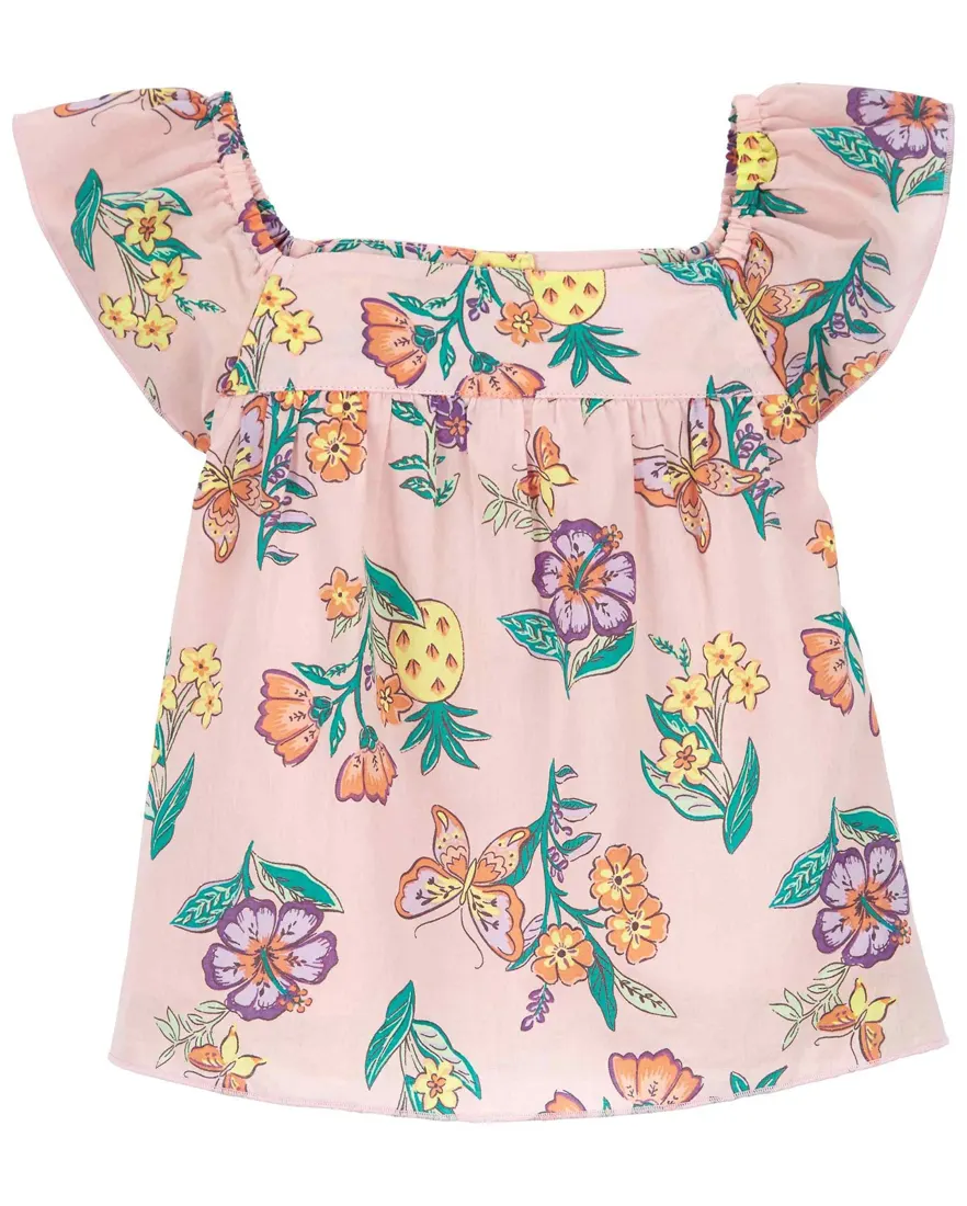 Blusa infantil com babados floral rosa