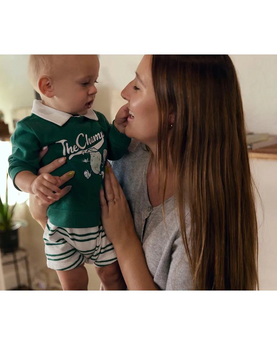Outra vista de Conjunto curto bebê 3 peças estampado - Multicor