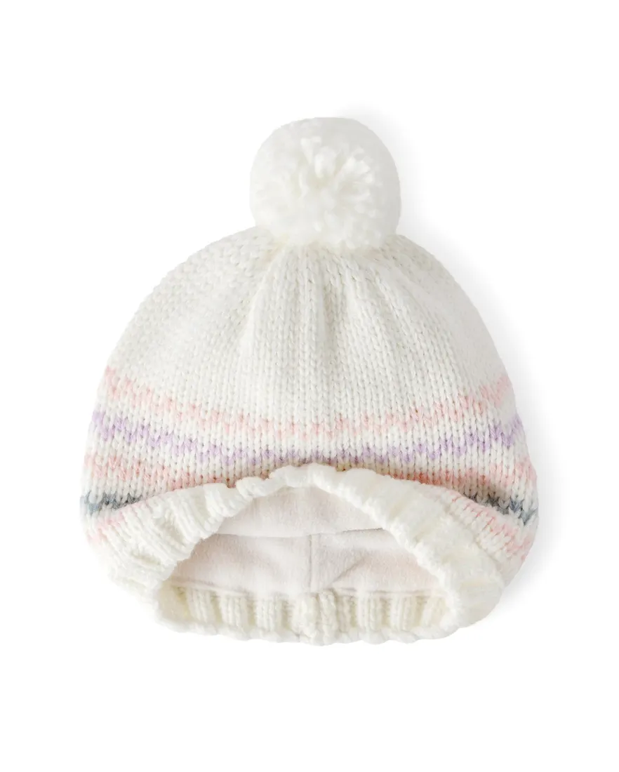 Outra vista de Touca infantil em tricot com pompom - off-white